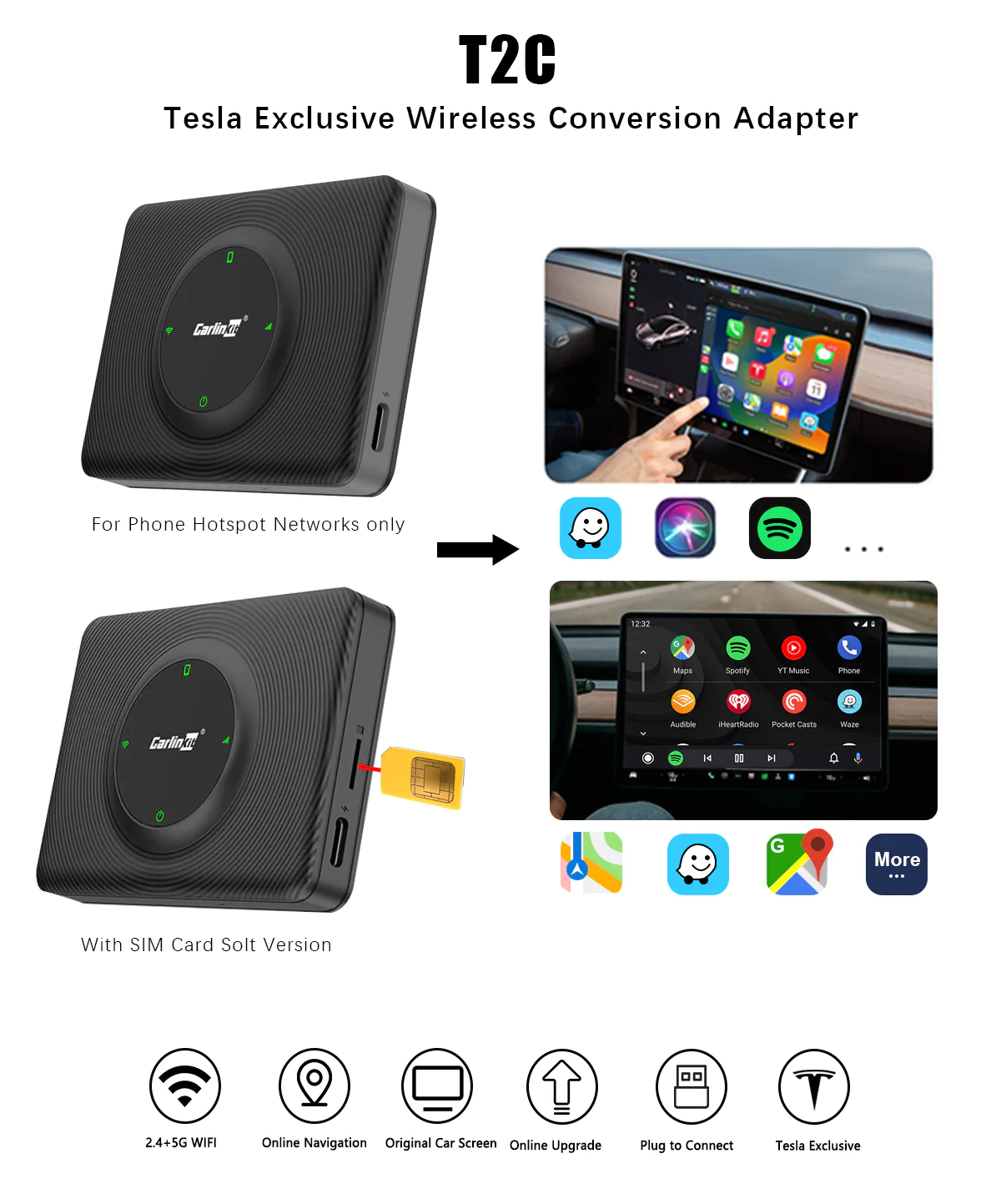 T2C Tesla Wireless Apple Carplay Adapter - CarPlayFactory Store